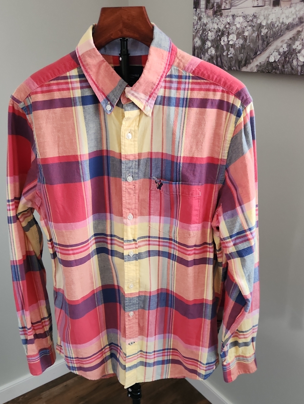 American Eagle Long Sleeve Classic Fit Plaid Button-Down Shirt LT
